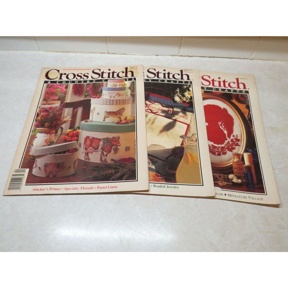 Set of 3 Cross Stitch & Country Crafts Magazines 1991 Mar/Apr May/Jun Sept/Oct
